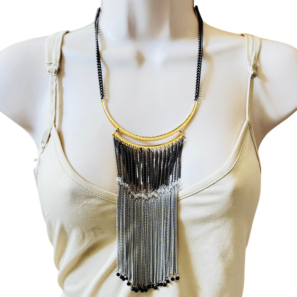 Park Lane PL Ibiza Necklace Statement Scoop Collar Chain Dangle Long Fringe 24"